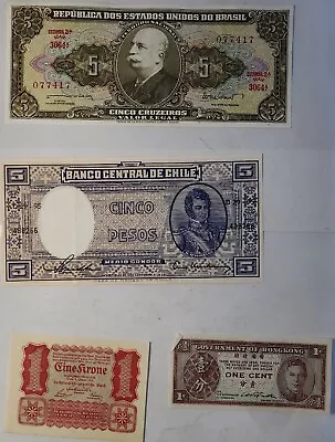 Mixed Lot Of 4 Paper World Money Brazil Chile Hongkong Austria  • $15