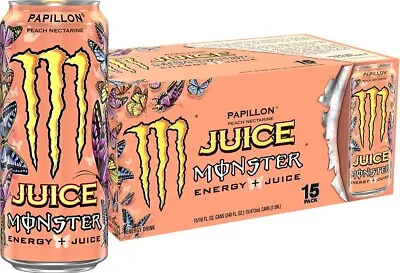 Monster Energy Juice Papillon Peach Nectarine Energy + Juice 16 Oz (Pack Of 15) • $34.99