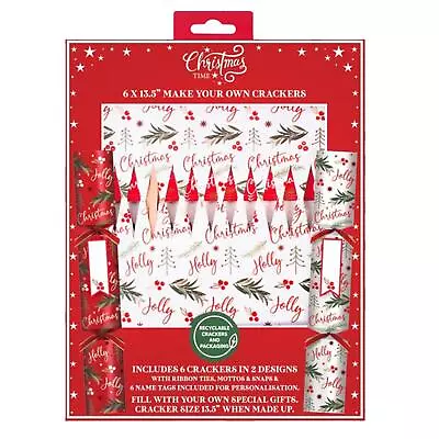 6 Pack Make Your Own Christmas Crackers 100% Recyclable - Red Holly Jolly • £7.65