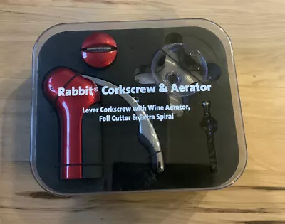 4 PC GIFT SET NEW Metrokane Rabbit Corkscrew Wine Opener Aerator  Kit~ RED~ • $44.99