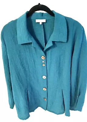 Habitat Women Jacket Shirt Button Up Pleated Princess Long Sleeve Aqua Blue Med • $12.99