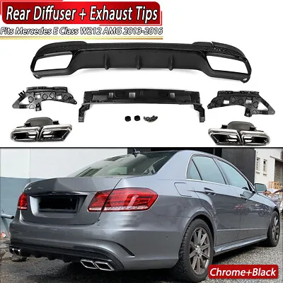 AMG E63 Style Rear Diffuser +Chrome Exhaust Tips For Benz E-Class W212 2013-2016 • $345.98