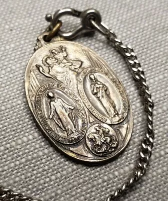 Vintage Necklace Jesus Miraculous Medal St George Medal Sterling Silver H4 • $59.99