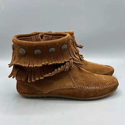 Minnetonka Women's Double Fringe Side Zip Ankle Bootie Moccasins 692 Size 7 • $24.97