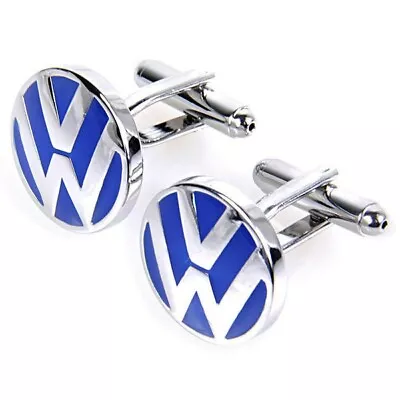£19.49 • Buy Silver VW Blue Volkswagon Car Logo Cufflinks Formal Business Wedding Suit Shirt