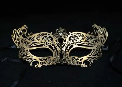 Stunning Laser Cut Masquerade Mask Gold Metal Mask With Clear Diamonds • $15.70