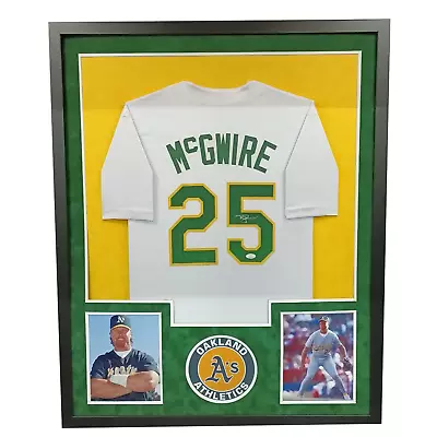 Mark McGwire Signed Oakland White Custom Double-Suede Framed Baseball Jersey (JS • $461.95