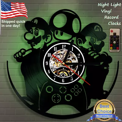 Mario Luigi Brothers Gaming Mushroom Vinyl Record LED Back Lit Clock Toy Nes Art • $29