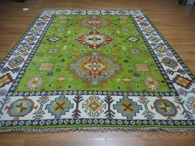 Colorful Turkish Oushak Hand Knotted Wool Kazak Geometric  Design  8x10 Rug • $0.99