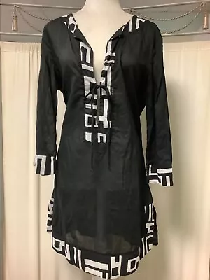 LA Blanca Black White Print Swim Tunic Top Dress Cover Up L • $35