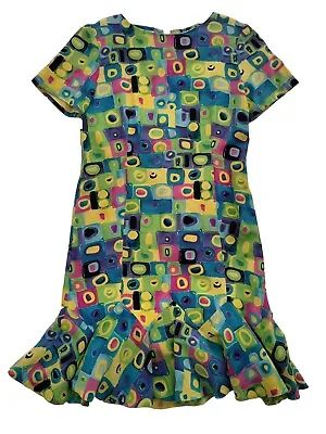 Vintage Scaasi Silk Party Dress Womens 8 Geometric Abstract Colorful 80s Rare • $31.38