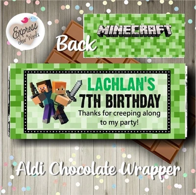 $20 • Buy Minecraft Birthday Party Aldi Chocolate Wrappers, Party Favours