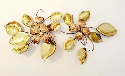 Vintage 2 Wall Hanging Leaves Flowers Dogwood Spray Brass Copper Metal Art • $9.71