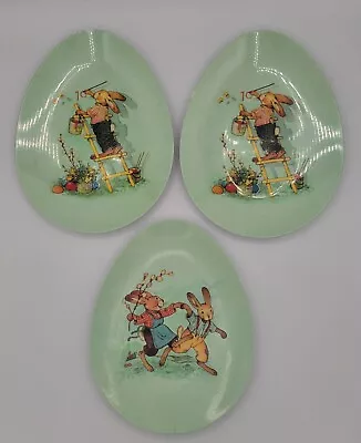 WORLD MARKET Egg Shaped MELAMINE Bunny Rabbit Easter Plates RARE Lot Of 3 • $20