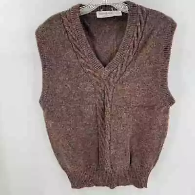 VTG Yves Saint Laurent YSL 80s M Vest Sweater Brown Shetland Wool Brown Pullover • $44.95