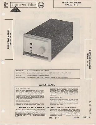 1960 Sherwood Smx-a B S Fm Multiplex Adapter Service Manual Photofact Schematic • $10.99