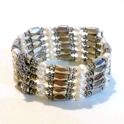 Magnetic Hematite And Freshwater Pearl Wrap Bracelet Or Necklace • $11.99