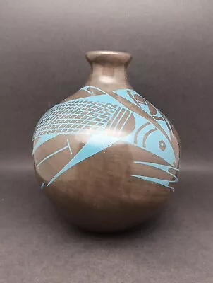 Mata Ortiz Handmade Pottery By Lucio Soto 6.5  Tall 5.75  Wide (Fish) • $35