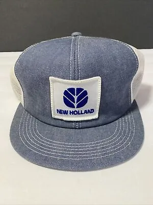 Vintage New Holland Trucker Hat Patch Snap Back Denim Mesh Tractor K-Products • $88.09