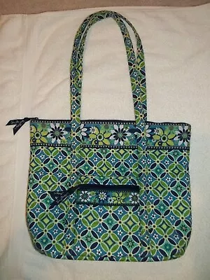 Vera Bradley Daisy Daisy Blue Green Floral Villager Tote Shoulder Bag Zip  • $30