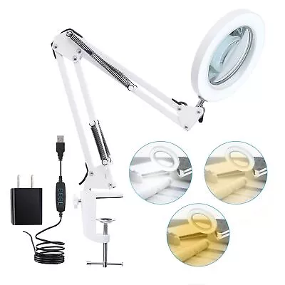 LED Magnifying Lamp With Clamp 8-Diopter 10X Real Glass Lens 3 Color Modes... • $36.65