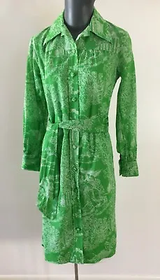 70s Lanvin Size 10 Bust 35 Shift Dress Shirtdress 3 Queens Print Vtg Green Shirt • $224.99