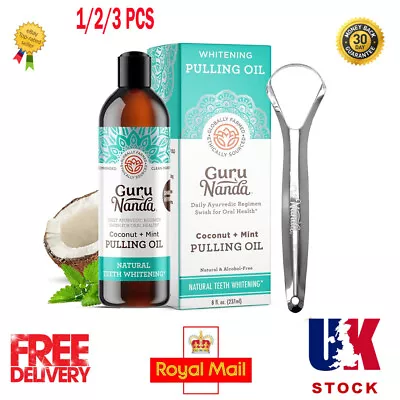 GuruNanda Oil Pulling Mouthwash With Coconut & Peppermint Oils & Tongue Scraper • £30.39