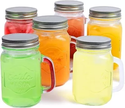 Mason Jar Mugs With Handle Mason Jars 16 Oz With Lids Mason Jar Drinking Glasses • $25.21