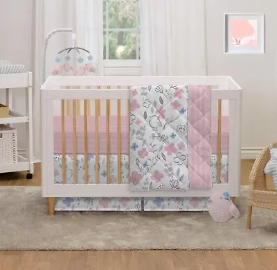 Lolli Living Sparrow 4Pc Cotton Baby Crib Bedding Set Pink Mazie Flower Complete • $60.79