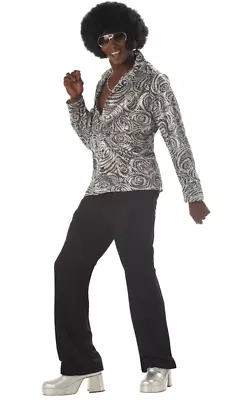 Mens Groovy Disco Shirt With Wig 60s 70s Disco Pimp Fancy Dress Costume • £47.99