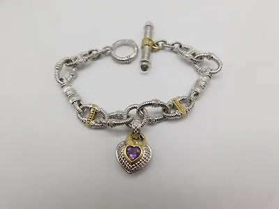 Designer Jr Two Judith Ripka 18k Gold Sterling Silver Amethyst Charm Bracelet • $249.99