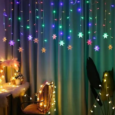 Christmas LED Curtain Snowflake Lights Window String Fairy Waterproof Decor Xmas • £10.89