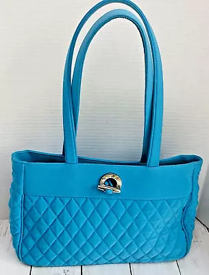 Vera Bradley Quilted Toggle Tote Turquoise Blue Handbag Purse Shoulder Bag • $25.50