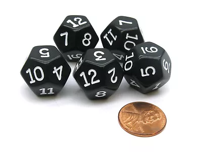 Set Of 5 D12 12-Sided 18mm Opaque RPG Dice - Black With White Numbers • $7.99