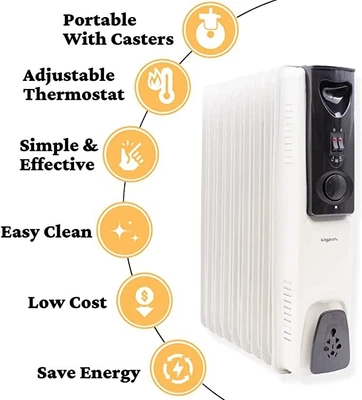 £44.99 • Buy White Radiator Heater Oil Filled Electric Standing Adjustable Energy Efficient
