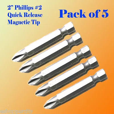 5x 2  Phillips #2 Screw Driver Bit Quick Release 1/4 Hex Shank Magnetic Tip PH2  • $5.35