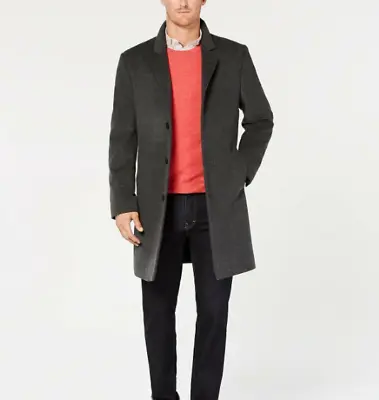 Michael Kors Men's 40S Modern-Fit Wool Cashmere Overcoat Dark Grey Heather $495 • $119.99