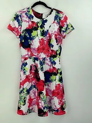 Milly Design Nation Fit Flare Dress 8 Scuba Floral Pockets Womens NWOT A31-16 • $18.80