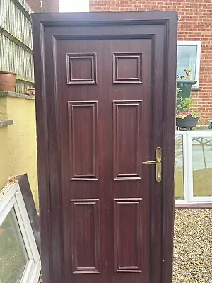 Used Rosewood On White  UPVC Double Glazed Front Door Used 880mm X 2060mm • £50