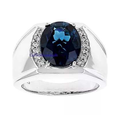 Natural London Blue Topaz & CZ Gemstones With 925 Sterling Silver Men's Ring #50 • $85.50