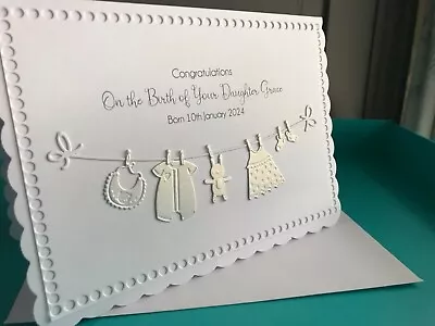 Handmade Personalised Baby Girl Card Birth/Congratulations/New Baby • £4