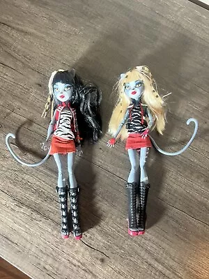 Monster High Werecat Twins Meowlody And Purrsephone Cat Dolls W/ Stands 2011 • $87.73