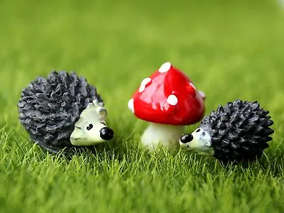 AKORD Hedgehog Mushroom Toadstool Resin Garden Fairy Ornaments • £2.99