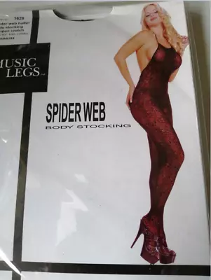 Sale  Music Legs Spider Web Halter Neck Body Stocking Open Crotch Black 1 Size • £7.50