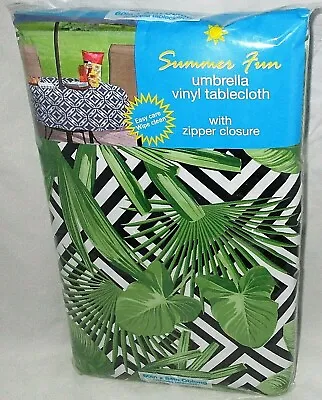 VINYL UMBRELLA TABLECLOTH W/Zipper Closure 60  X 84  Oblong TROPICAL FOLIAGE • $20.69