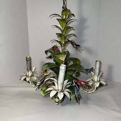 Vintage Toleware Italian Style Lilies Flowers  4 Arm Chandelier Multicolored • $240