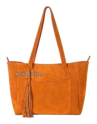 Women's Suede Real Leather Slouchy Tote Bag Daily Fashion Messenger Shoulder Bag • £39.99