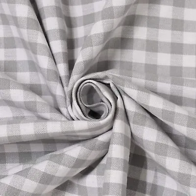 Grey Gingham Check Woven Fabric Curtain Crafts Cushions Upholstery Per Metre • £1.99