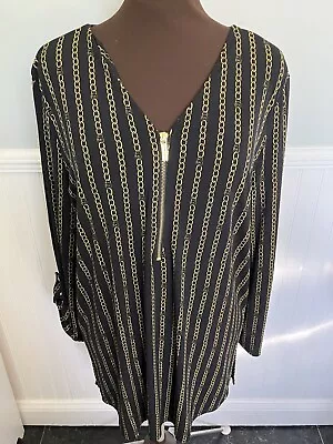 Michael Kors Women Top Shirt Large 1/2 Zip Black Gold Chain  Logo New Never Worn • $24