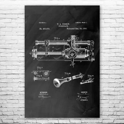 Thomas Edison Phonograph Patent Poster Print 12 SIZES Music Studio Art • $14.95